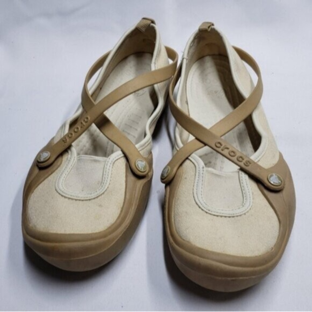 Crocs Slip On Celeste Tan Cream Canvas Size 10 Women's